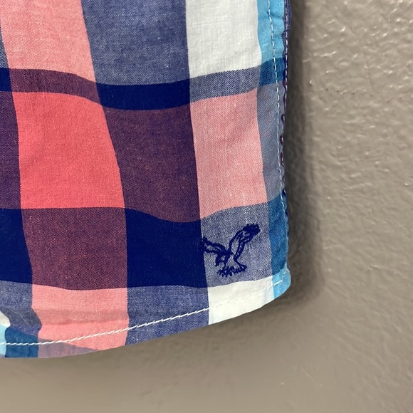 American Eagle Men’s Slim fit Plaid Shirt Sleeve Button down collared Shirt XL - Picture 6 of 10